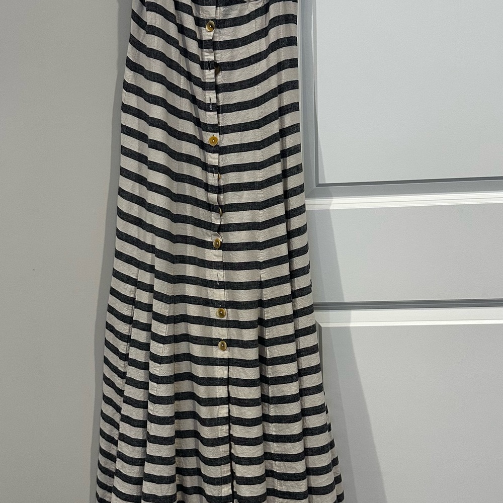 Maeve Striped A-Line Skirt with Button Detail